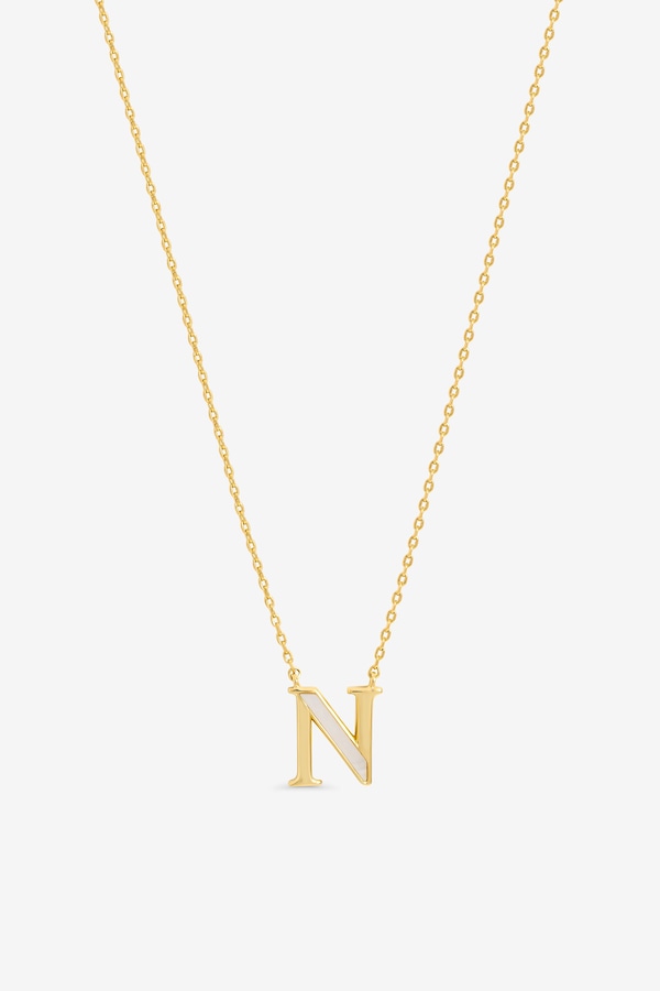 Inicio 14K Real Gold Plated and Mother of Pearl Initial Pendant - N
