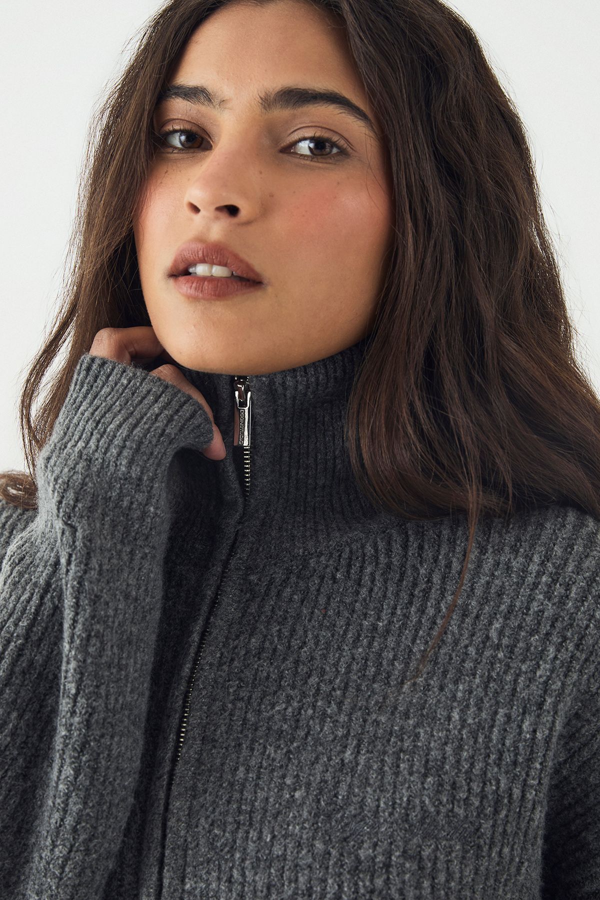 DSGN Studio DSGN Studio Double Zip Through Knitted Jumper Charcoal image 4