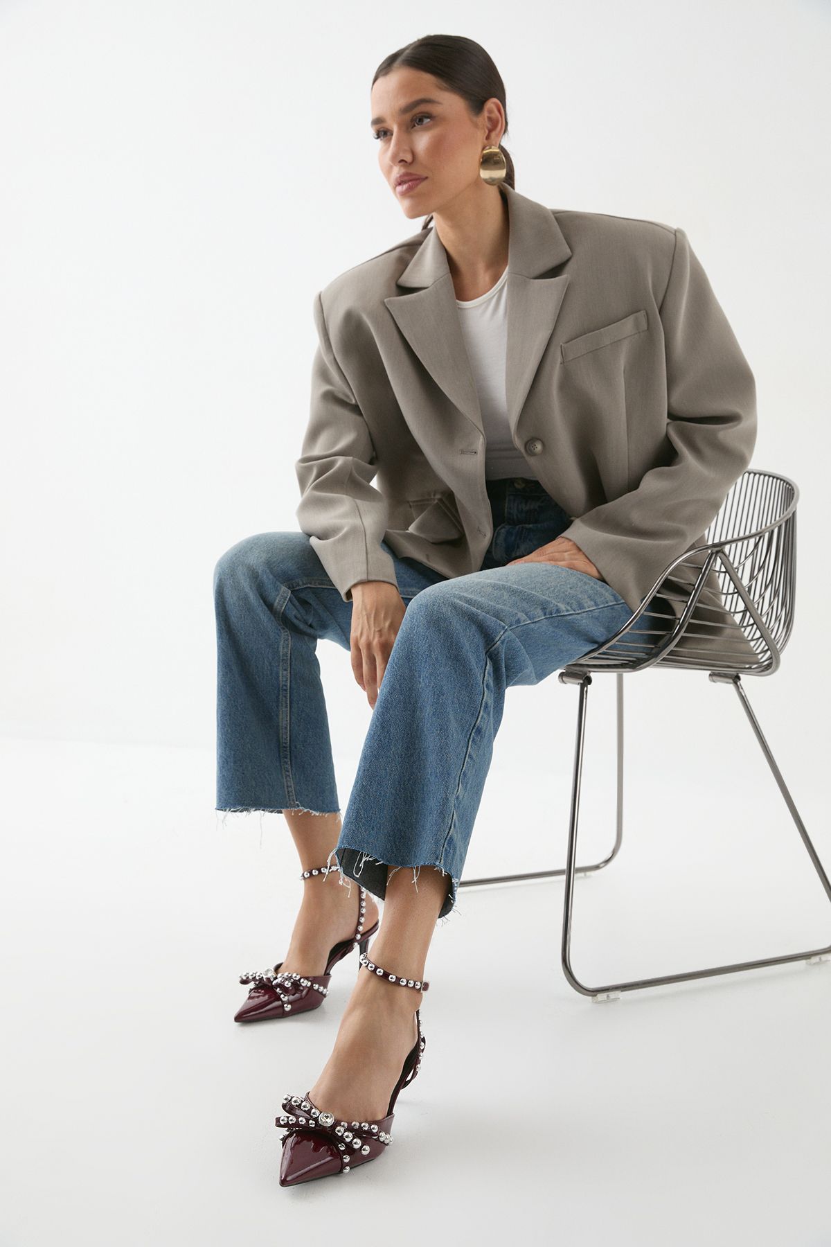 MissPap Embellished High Stiletto Heel Court Shoes Wine image 2