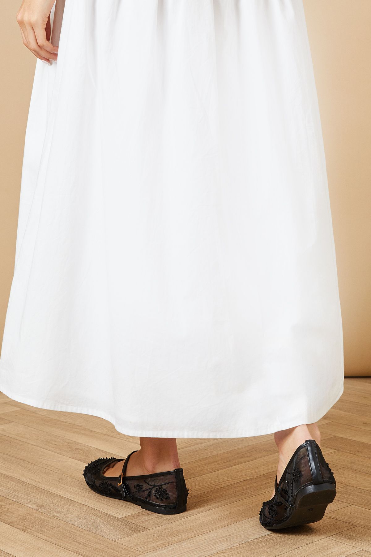 Oasis Perth Faux Leather And Mesh Embroidered Mary Jane Ballet Pumps Black image 4