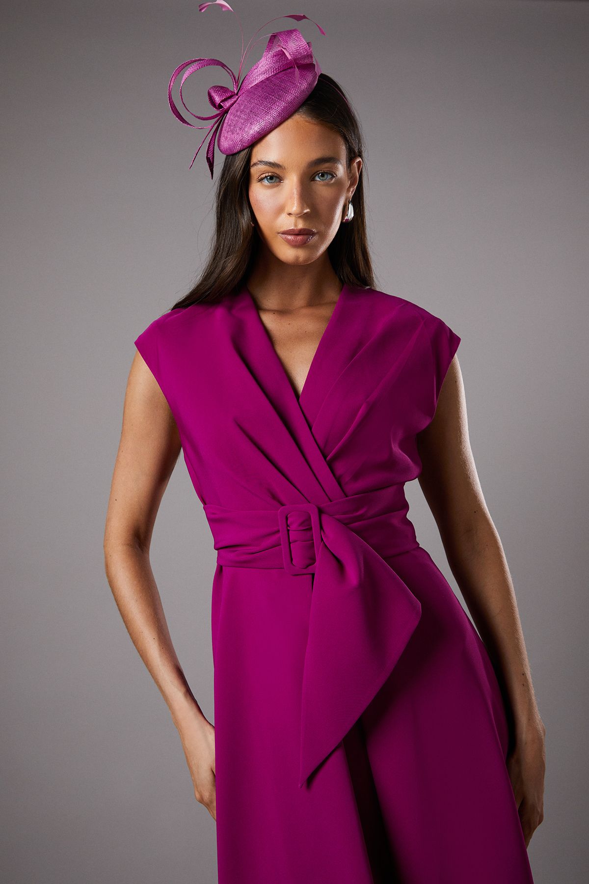 Coast Belted Crepe Dress Berry image 4