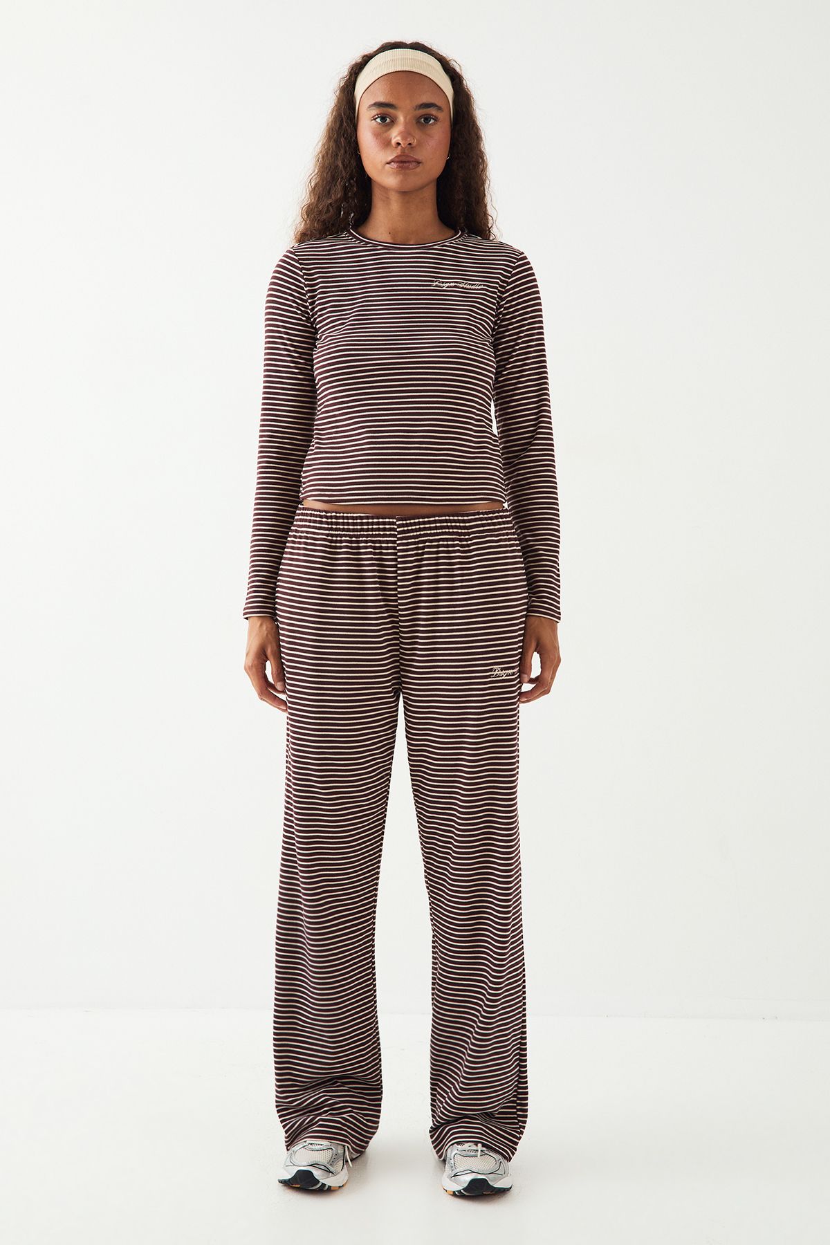 DSGN Studio DSGN Studio Stripe Fleece Straight Leg Trouser Chocolate image 5