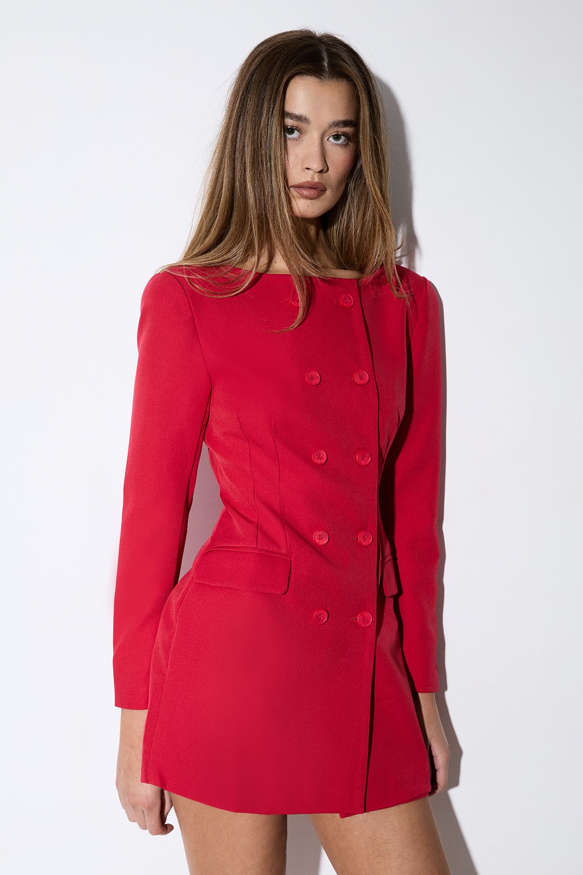 MissPap Tailored Double Breasted Blazer Dress Red