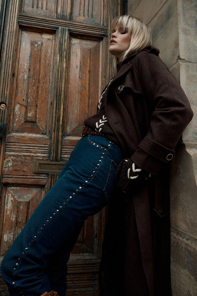 Warehouse Denim Stud Detail Straight Leg Jean Dark Wash