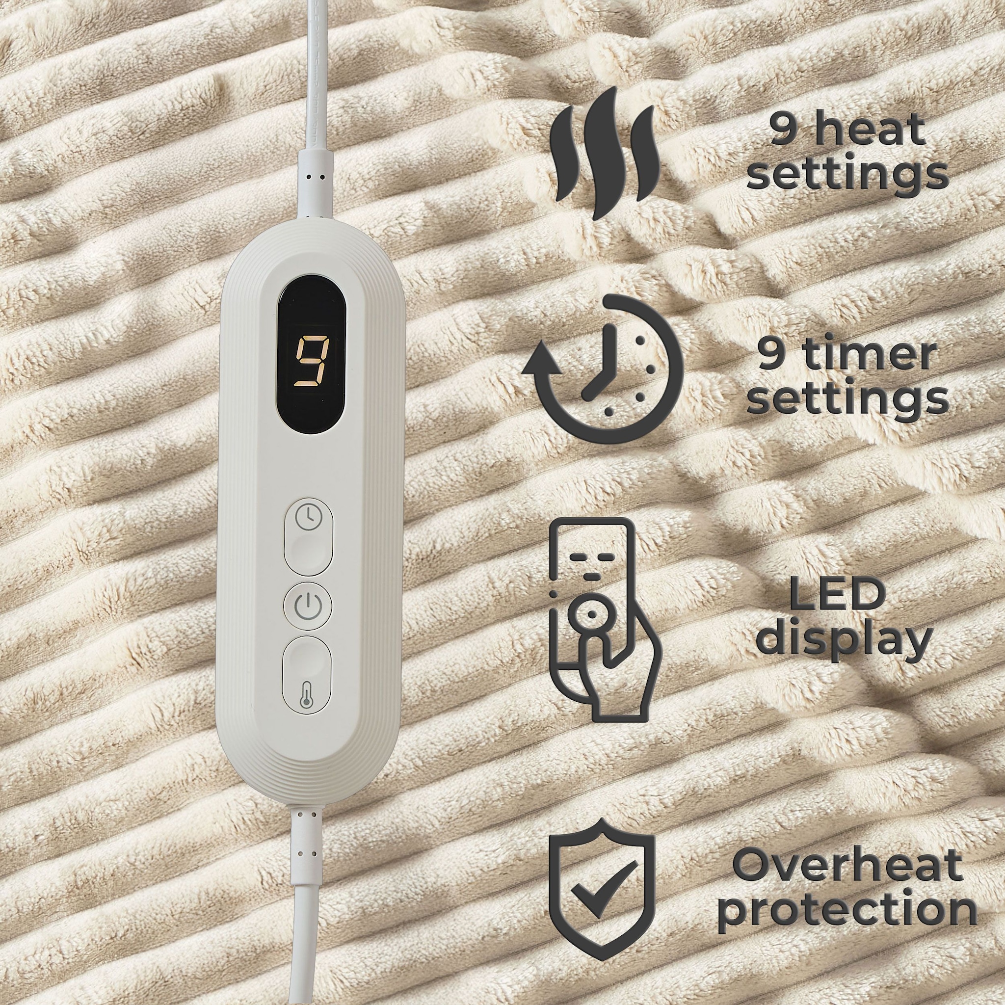 Neo Waffle Shaped Electric Blanket Heated Fleece Overblanket Throw Machine Washable Remote Timer Control Heat Settings image 3