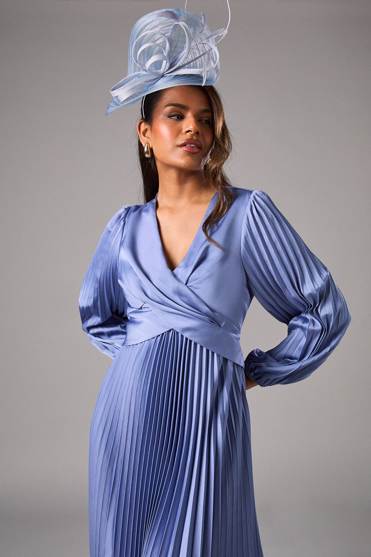 Coast Petite Pleat Skirt Midi Dress Dusty Blue image 2