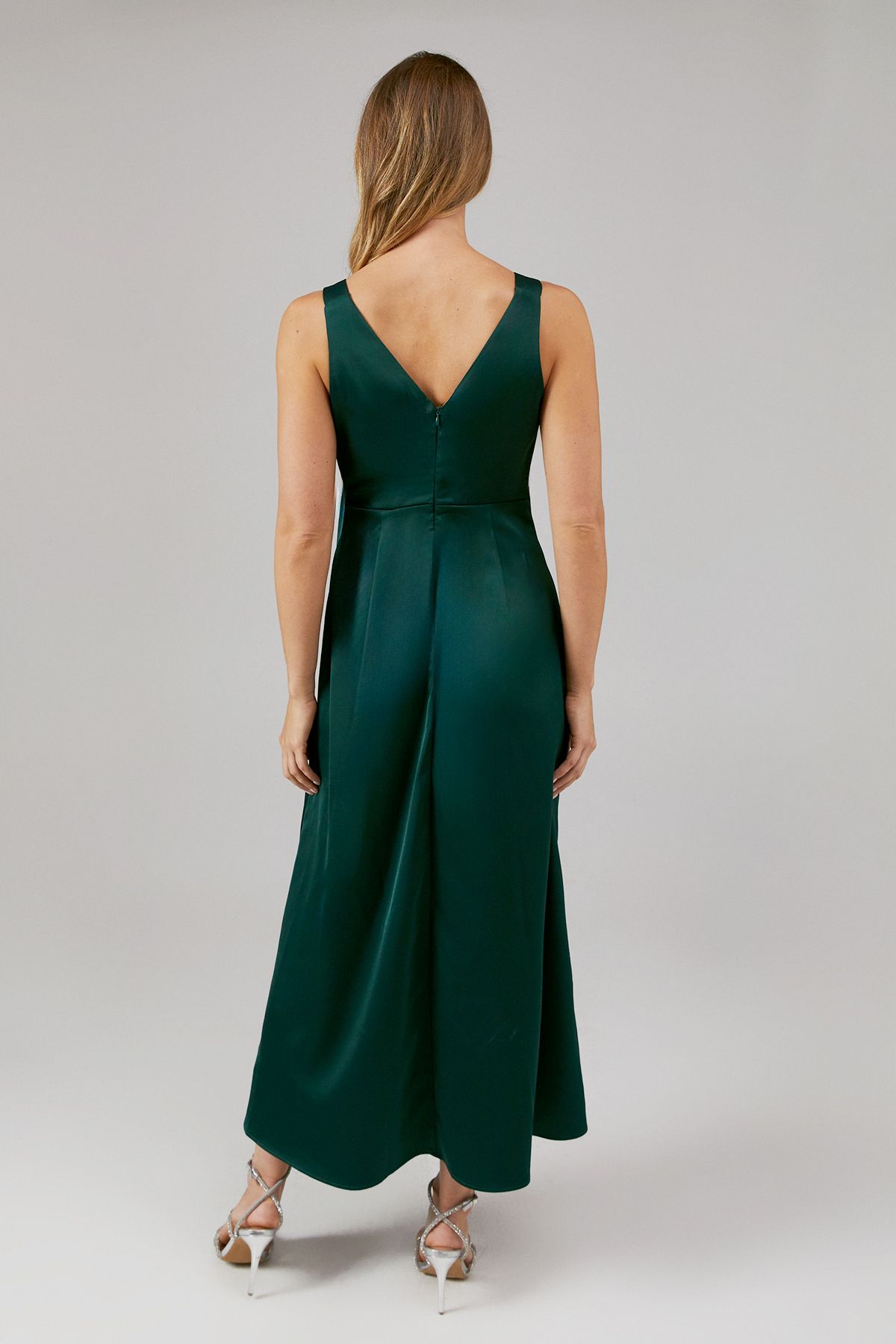 Oasis Wrap Top Satin Bridesmaid Midaxi Dress Emerald image 3