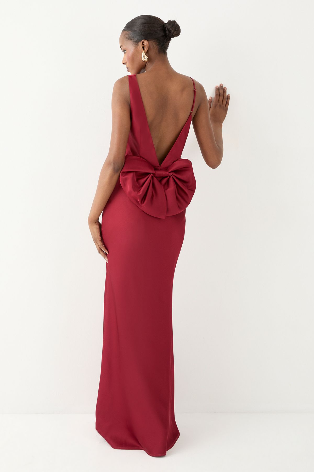 MissPap Asymmetric Bow Detail Bridesmaid Dress Red image 4