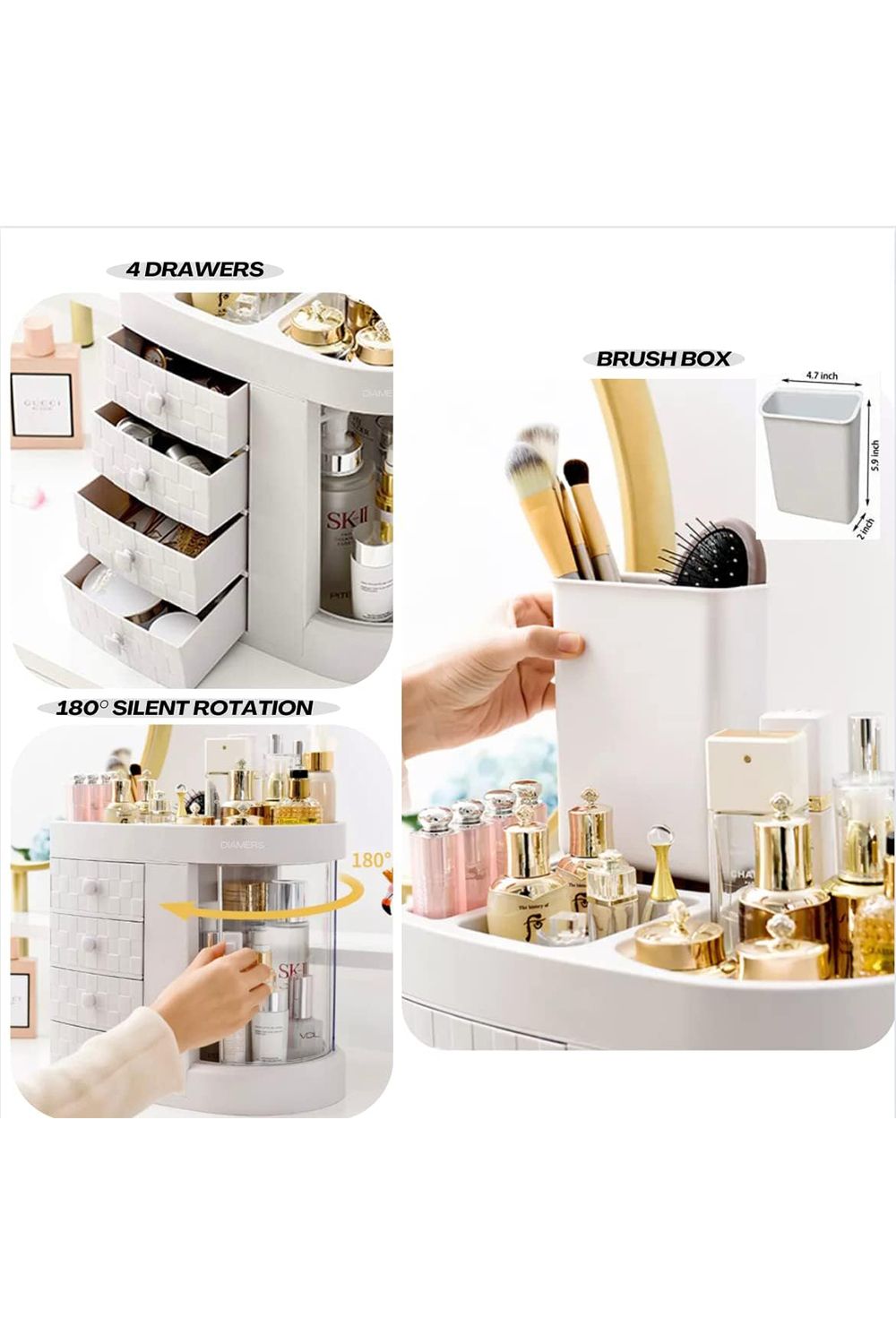 Living and Home Acrylic Desktop Makeup Cosmetic Organizer with 4 Drawers image 5