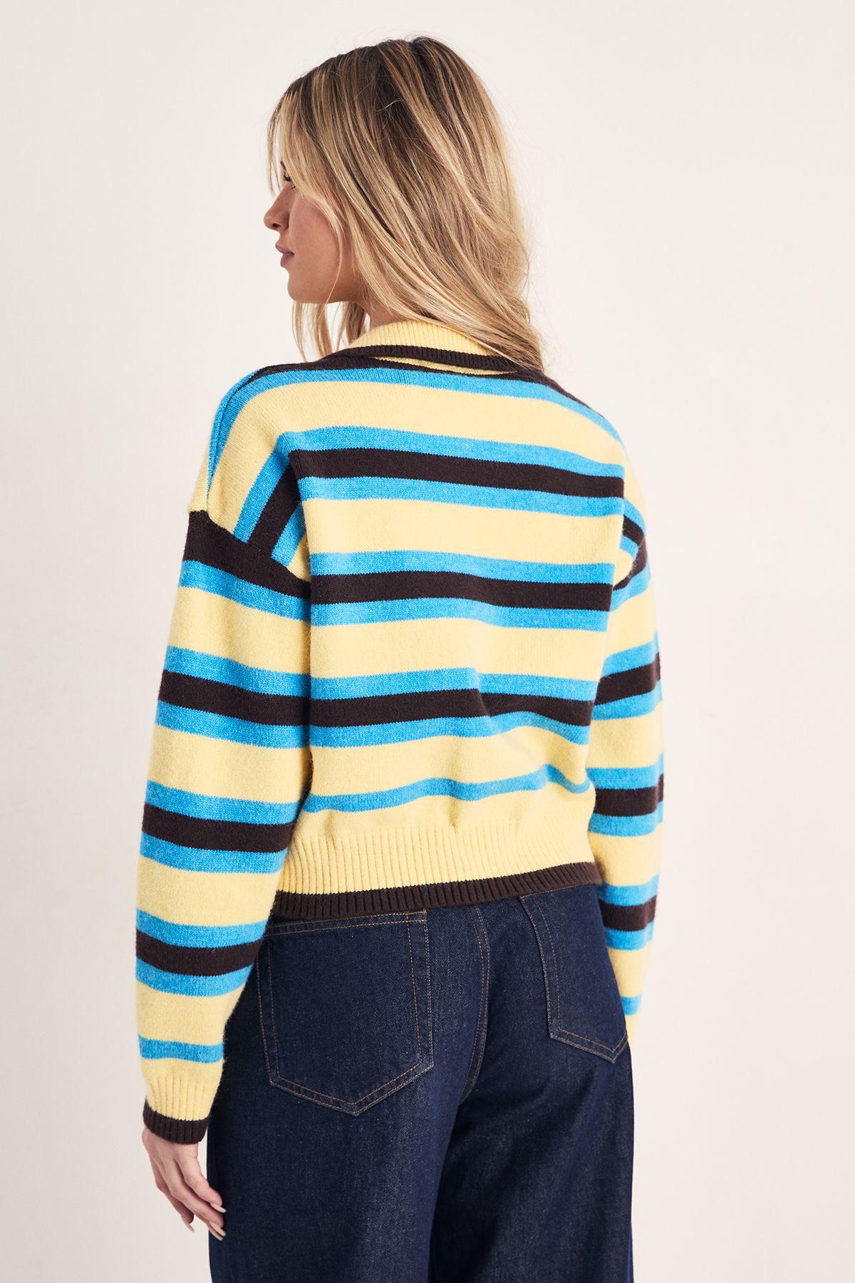 NastyGal Stripe Knitted Polo Jumper Yellow image 4
