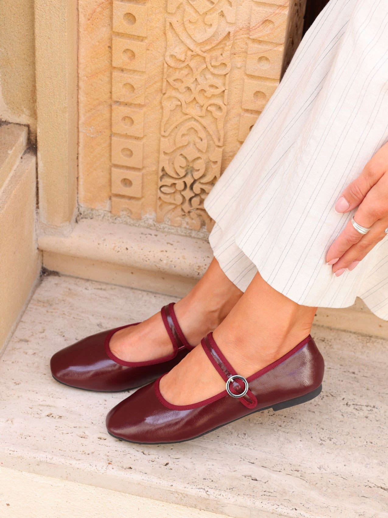 Linzi Graceful Burgundy Faux Leather Ballet Pumps image 6