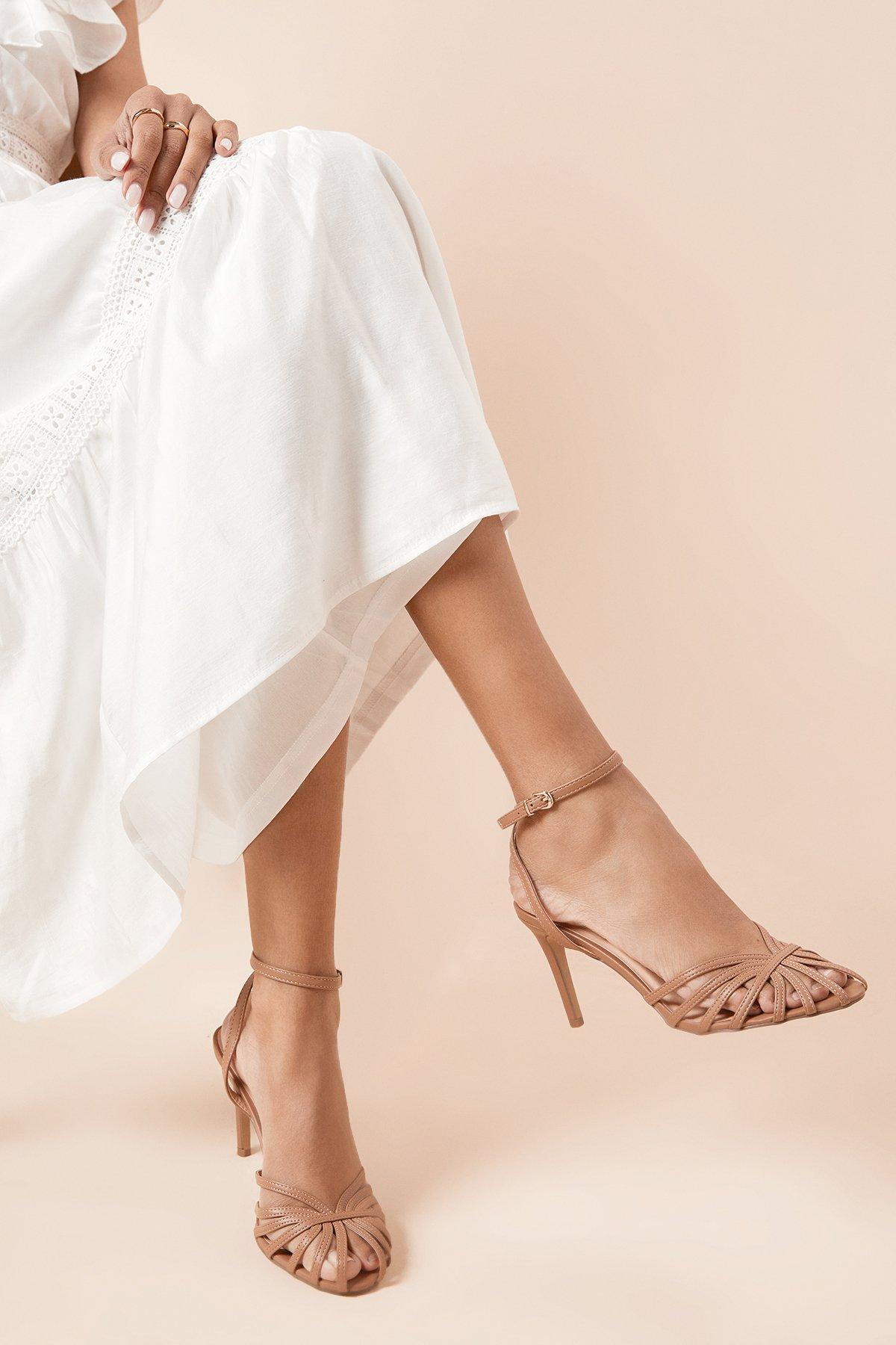 Dorothy Perkins Davey Faux Leather Caged Front High Heel Stiletto Court Shoes Camel image 1