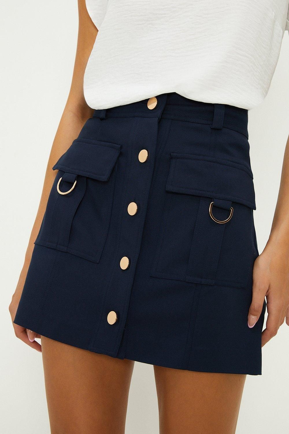 Oasis Button Pocket Detail Mini Skirt Navy image 2