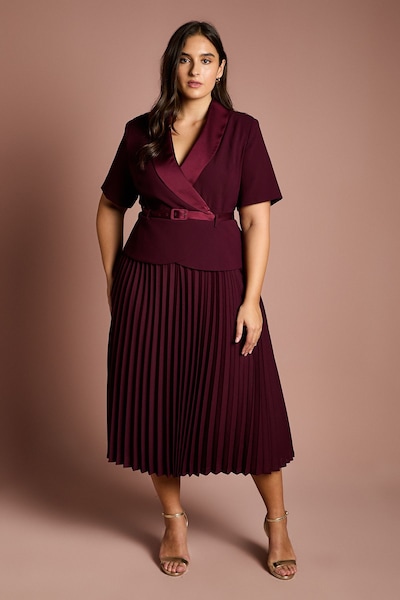 Coast Plus 2 In 1 Wrap Dress With Pleated Skirt Burgundy