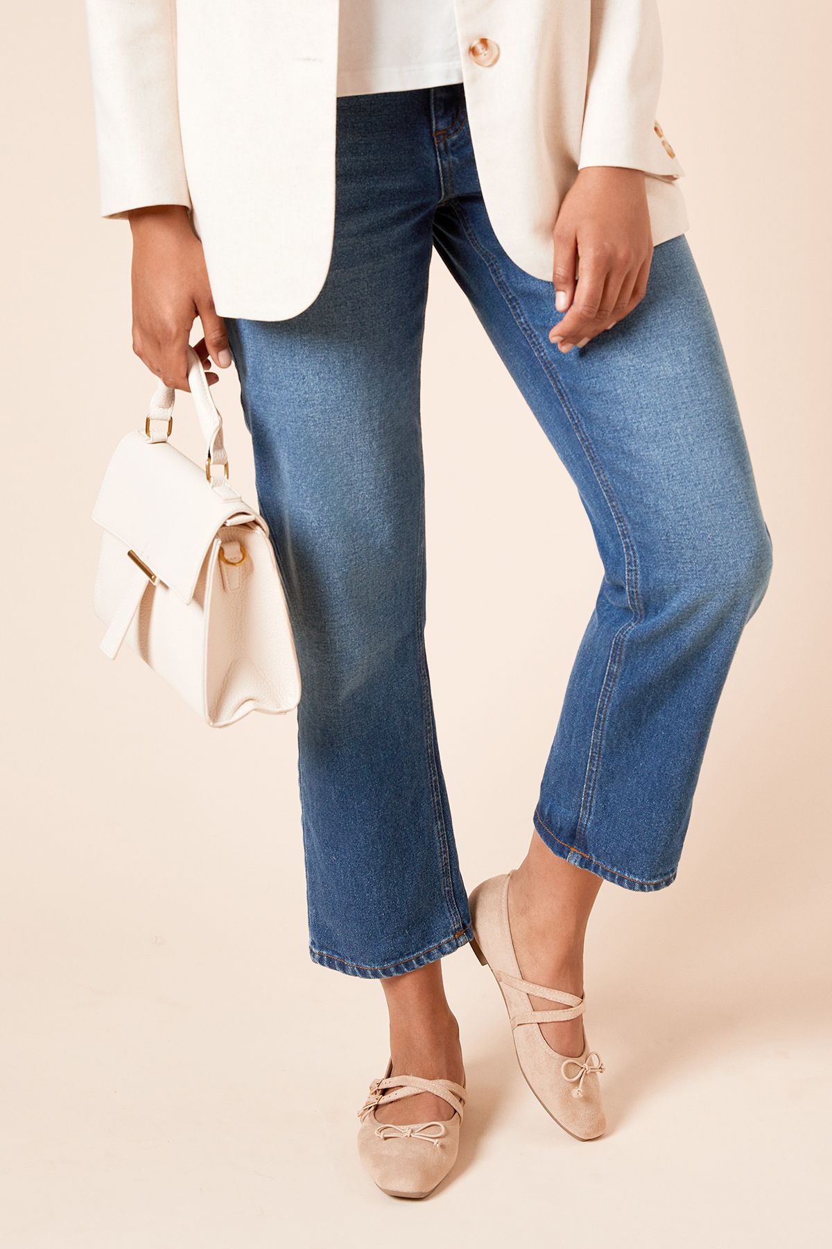 Dorothy Perkins Margaret Faux Suede Cross Strap Mary Jane Flat Ballet Pumps Taupe image 2