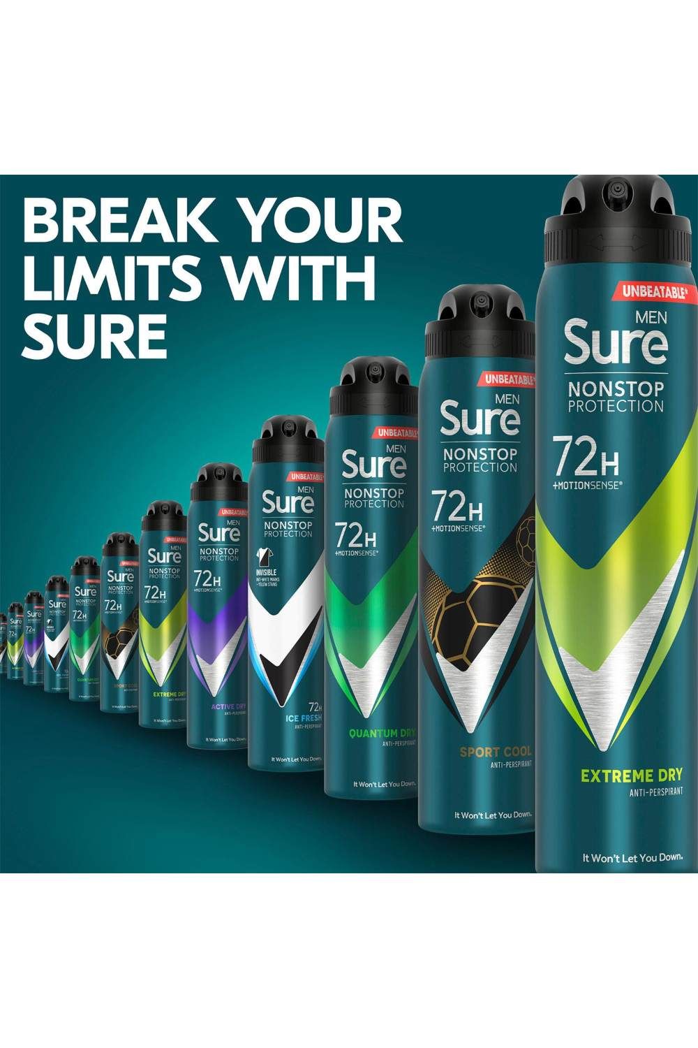 Sure Men 'Antiperspirant' 72H Protection Extreme Dry Deodorant, 6x250ml image 2