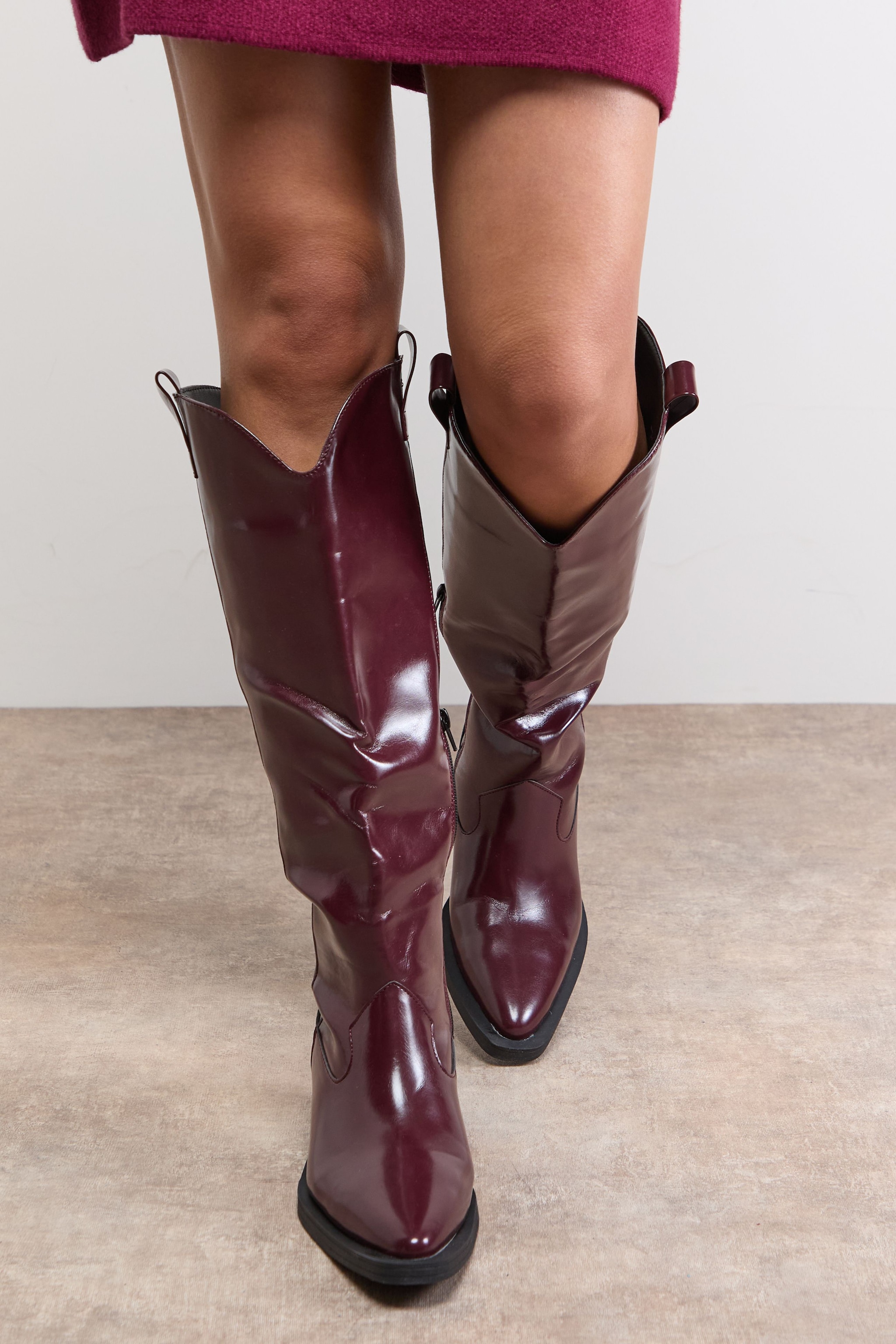 Oasis Cassidy Faux Leather Western Knee Boots Cherry image 3