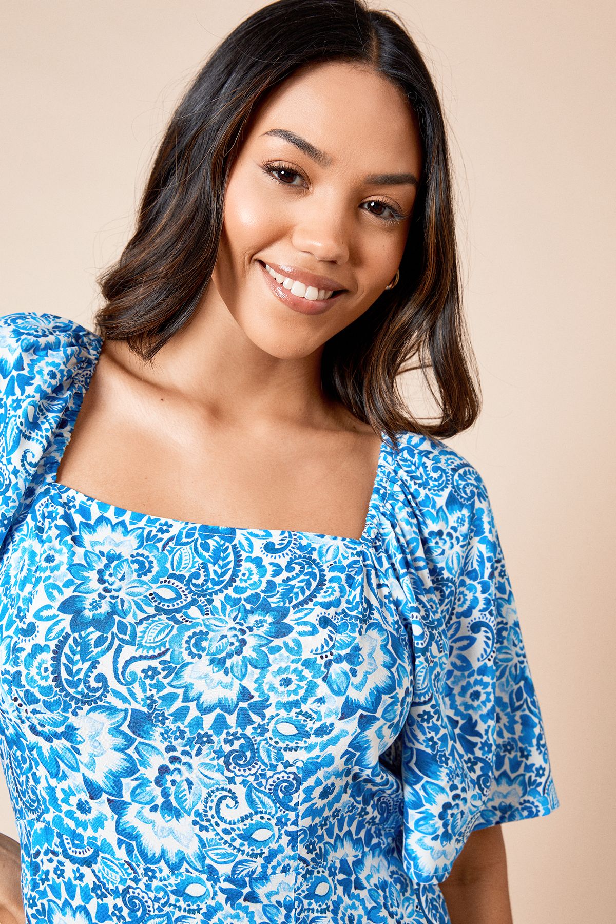 Dorothy Perkins Blue Square Neck Angel Sleeve Midi Dress Blue image 4