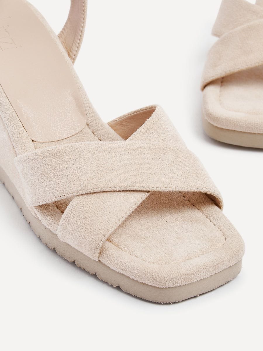 Linzi Imogen Beige Faux Suede Covered Crossover Wedge image 4