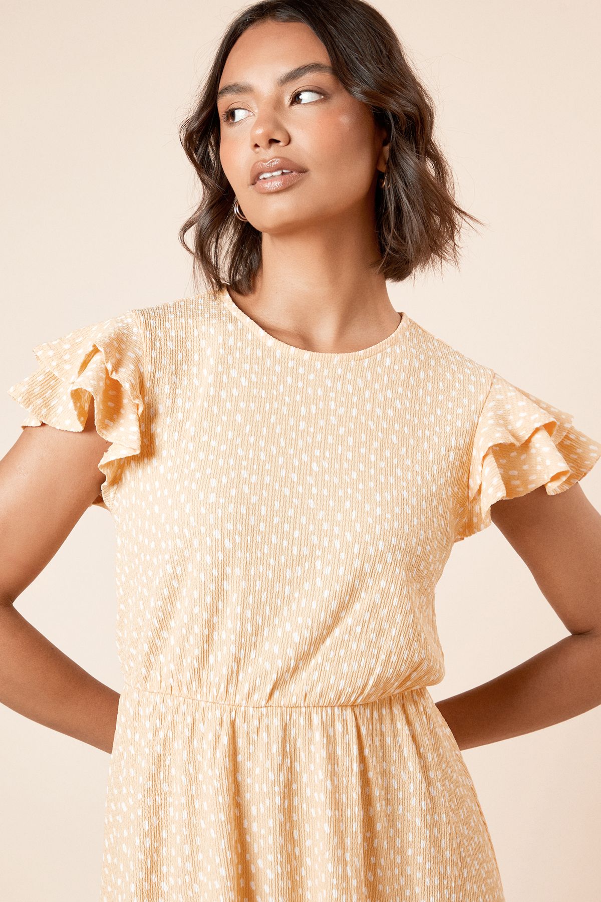 Dorothy Perkins Yellow Spot Double Angel Sleeve Jersey Mini Dress Yellow image 3