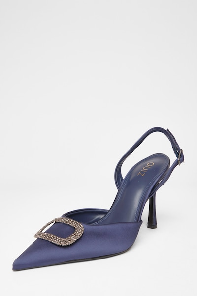 Quiz Navy Satin Brooch Court Heels