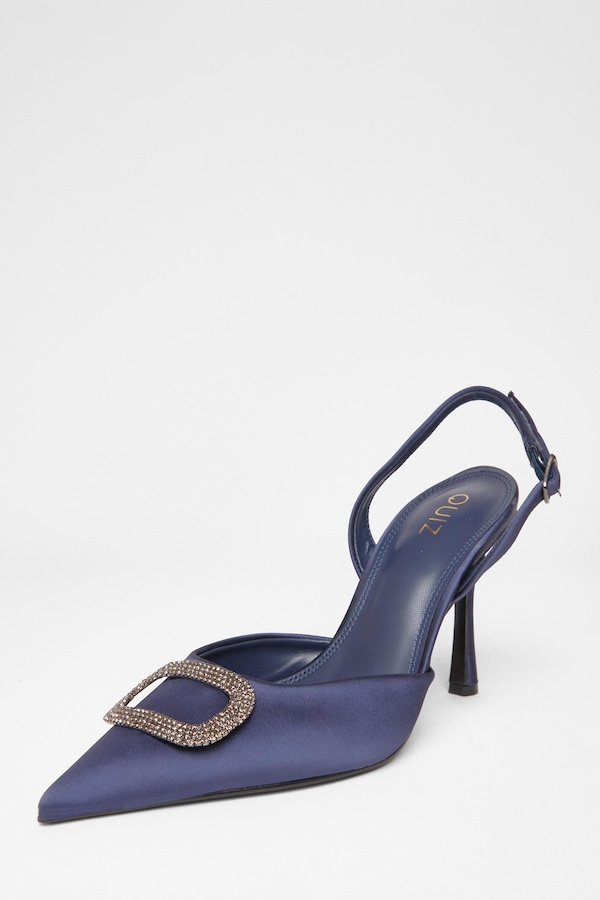 Quiz Navy Satin Brooch Court Heels