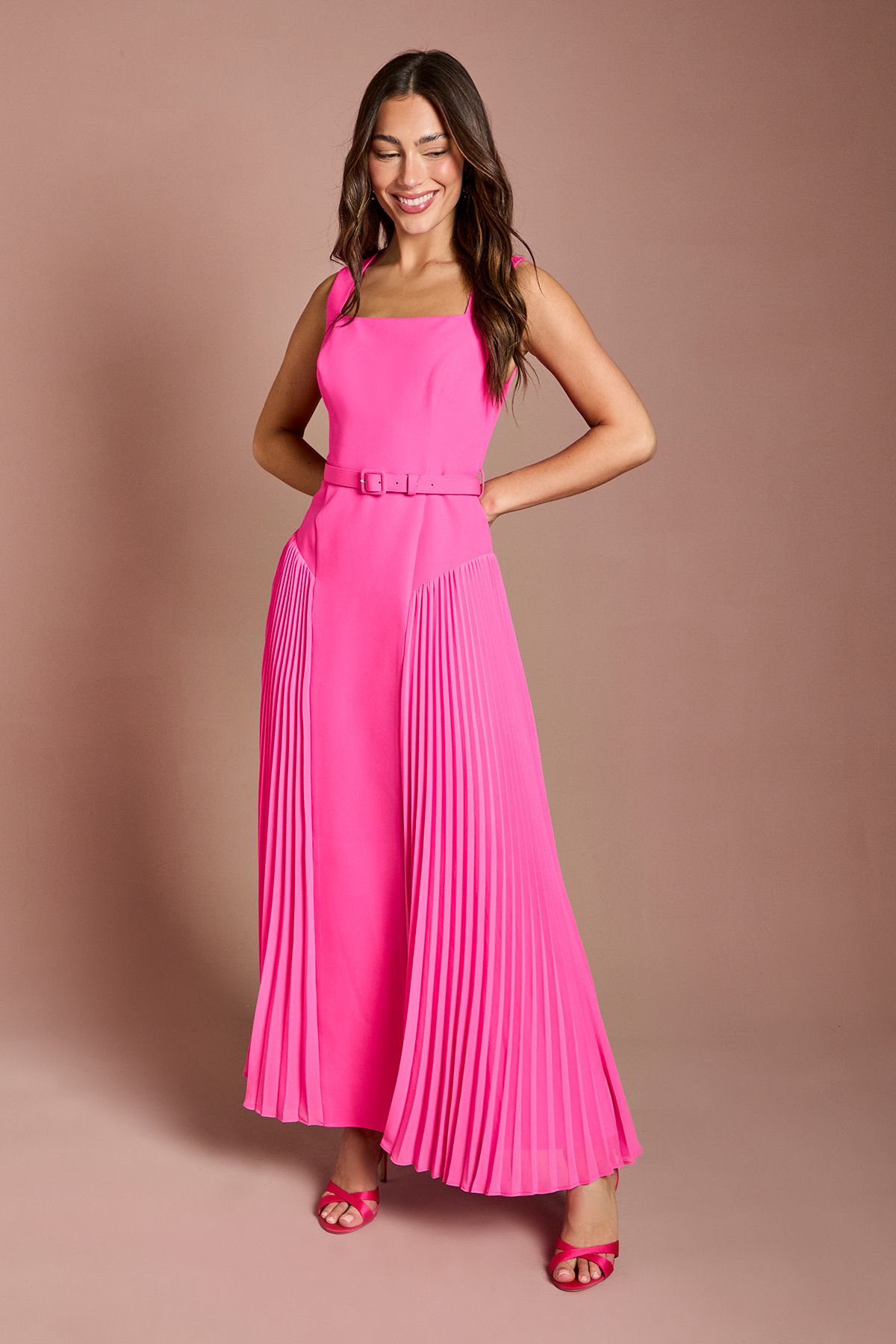 Coast Belted Midaxi Dress With Pleated Sides Magenta