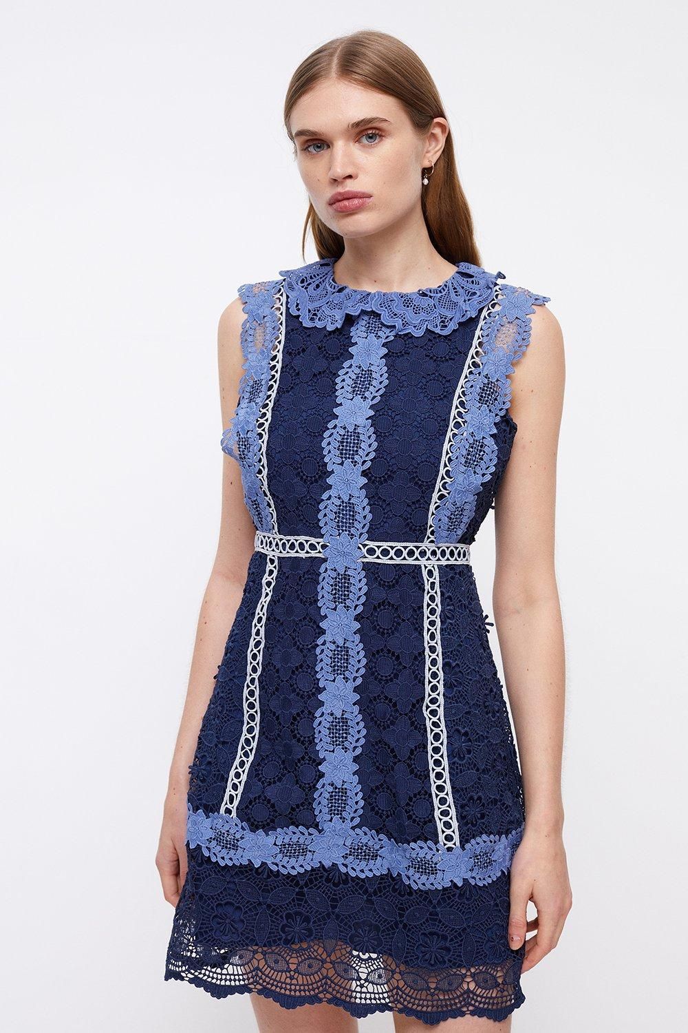Coast Placement Lace Mini Dress With Collar Navy image 1