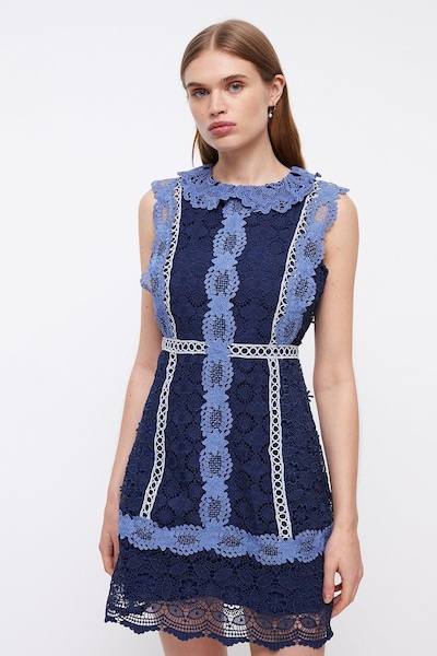 Coast Placement Lace Mini Dress With Collar Navy
