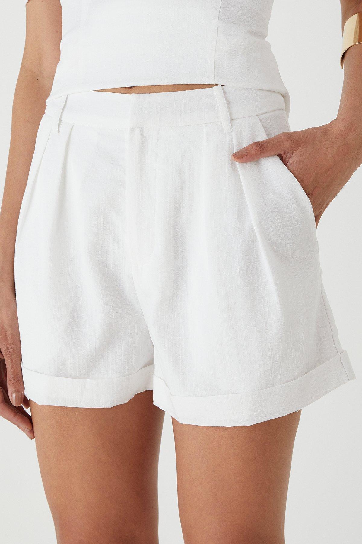 MissPap Linen Look High Waist Shorts White image 3