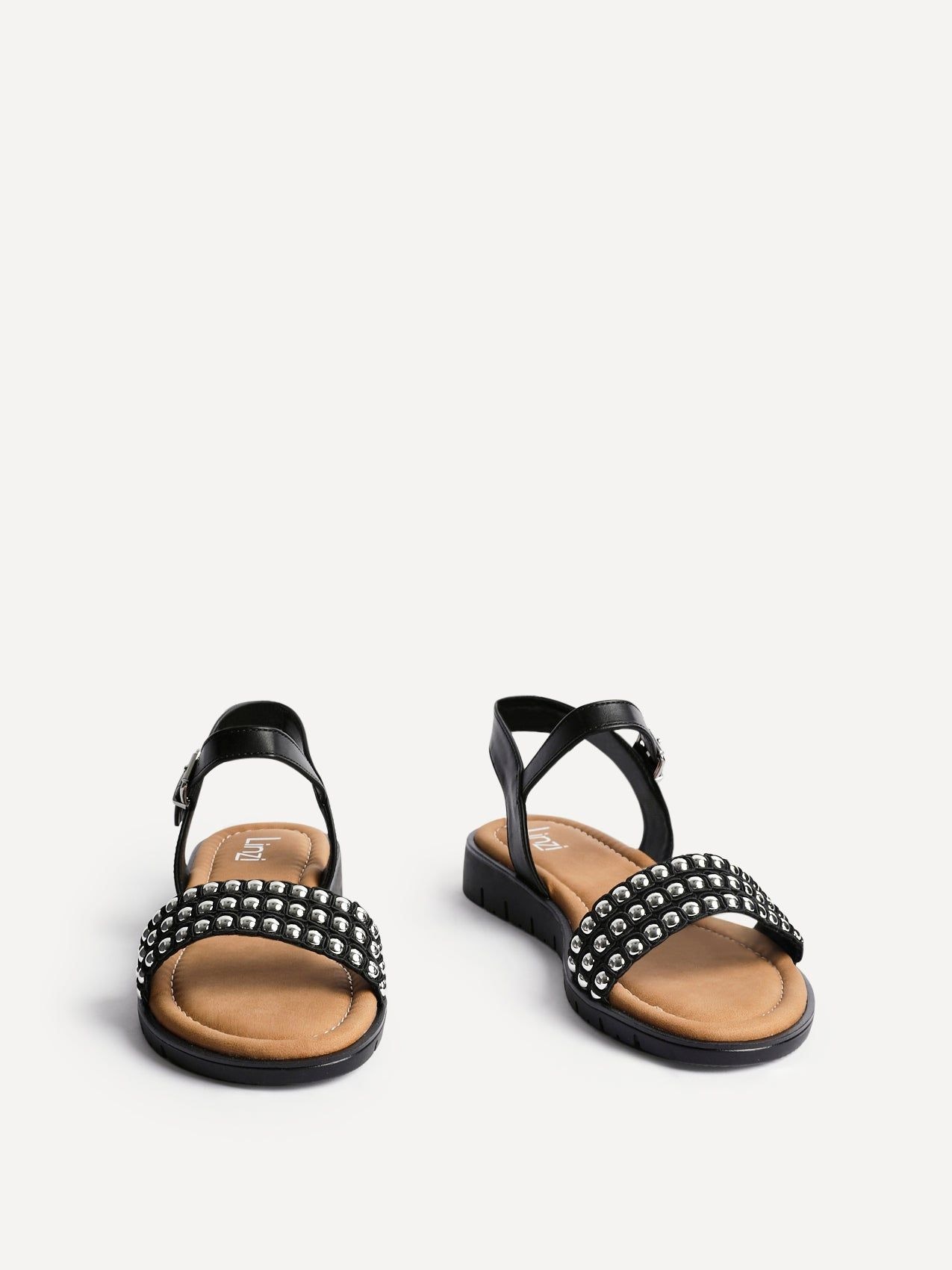 Linzi Electra Black Faux Leather Studded Flat Sandals image 3