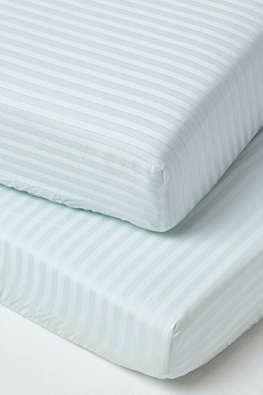 Homescapes Cotton Stripe Fitted Cot Sheets 330 Thread Count, 2 Pack image 1