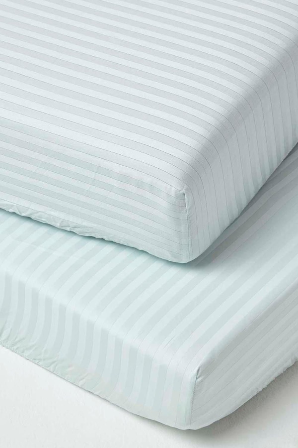 Homescapes Cotton Stripe Fitted Cot Sheets 330 Thread Count, 2 Pack
