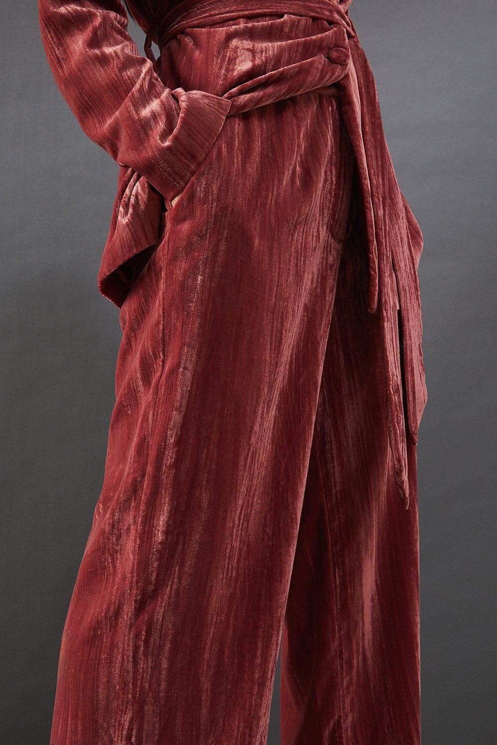 Warehouse Crushed Velvet High Waisted Tailored Trouser Rose image 2