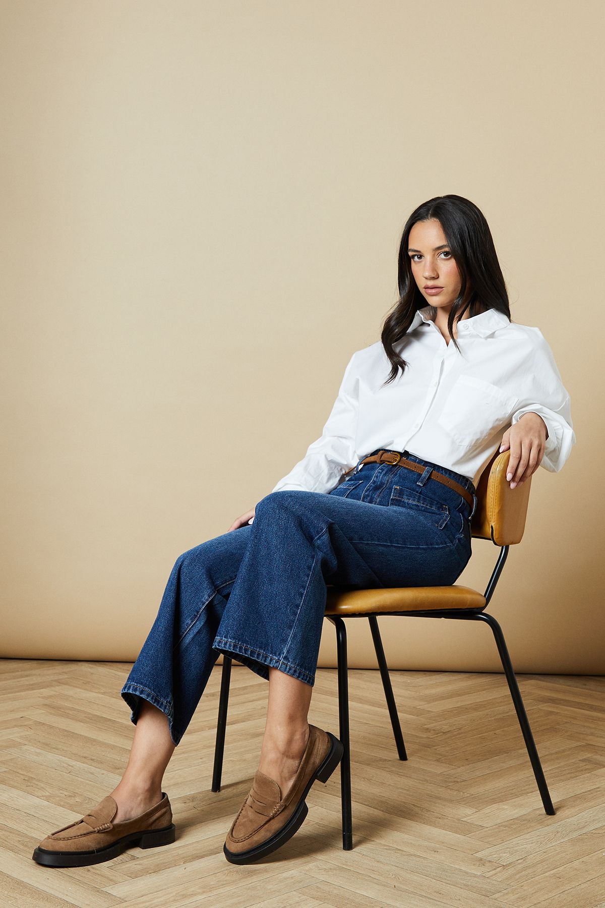 Oasis Belted Cropped Straight Jean Mid Wash image 2