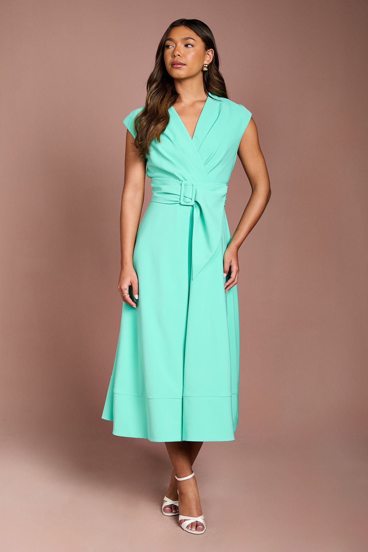 Coast Belted Crepe Dress Aqua