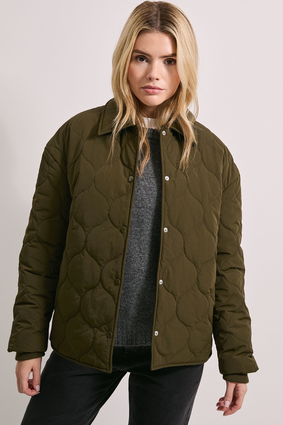 Dorothy Perkins Quilted Collared Jacket Olive image 1