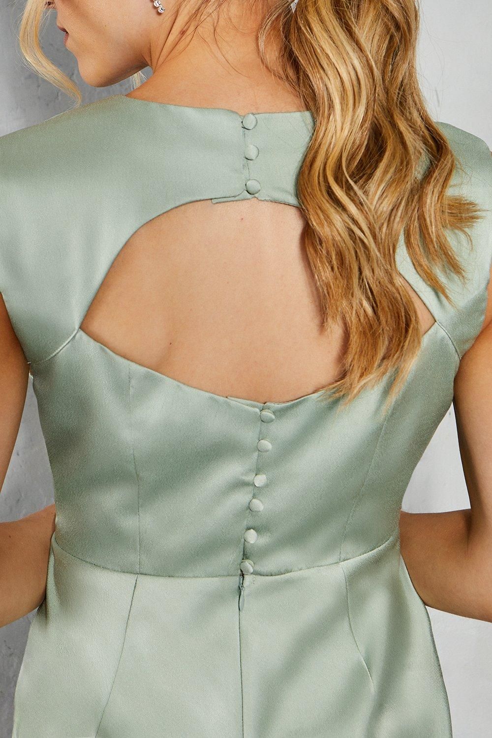 Oasis Satin Open Back Detail Maxi Bridesmaid Dress Sage image 4