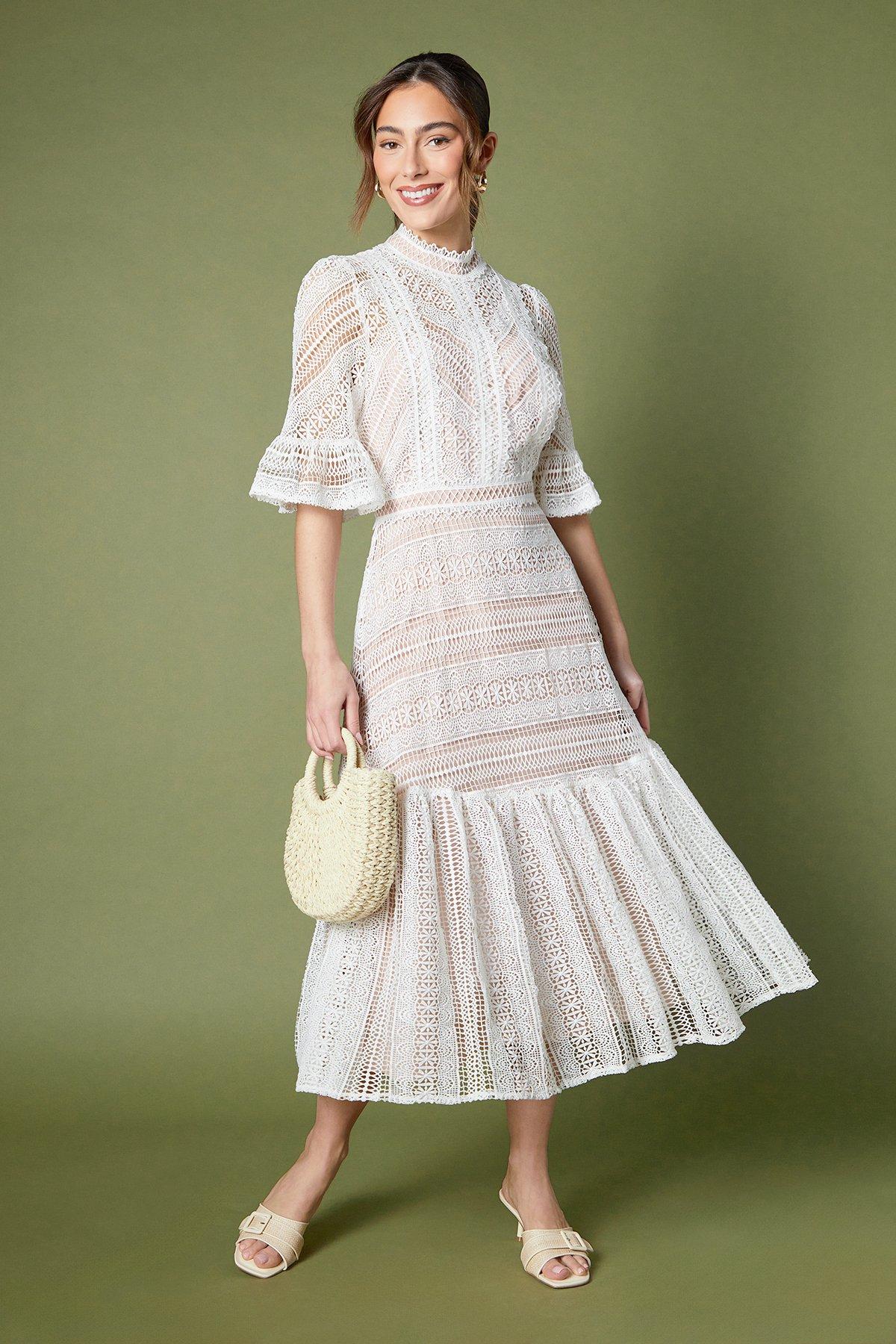 Coast Lace Tiered Midi Dress White image 1
