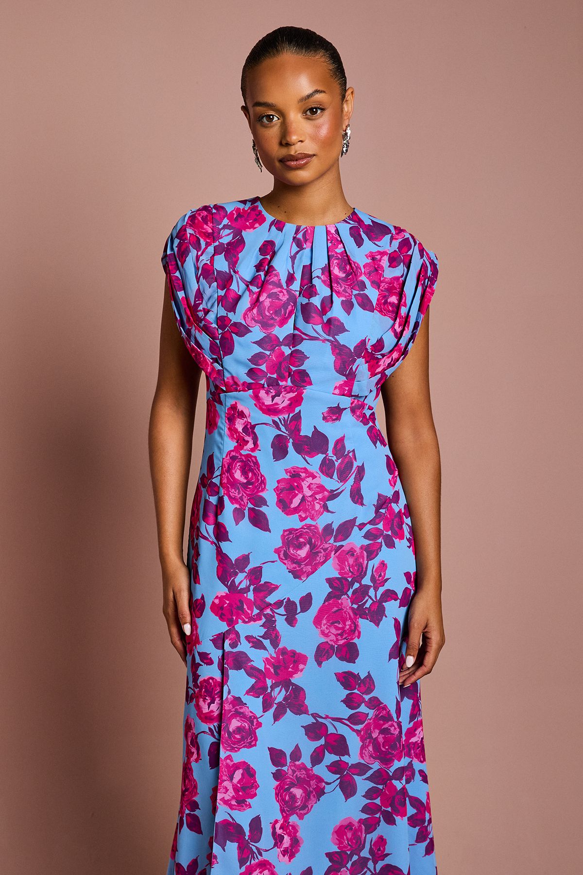 Coast Petite Short Sleeve Chiffon Midi Dress Blue image 2