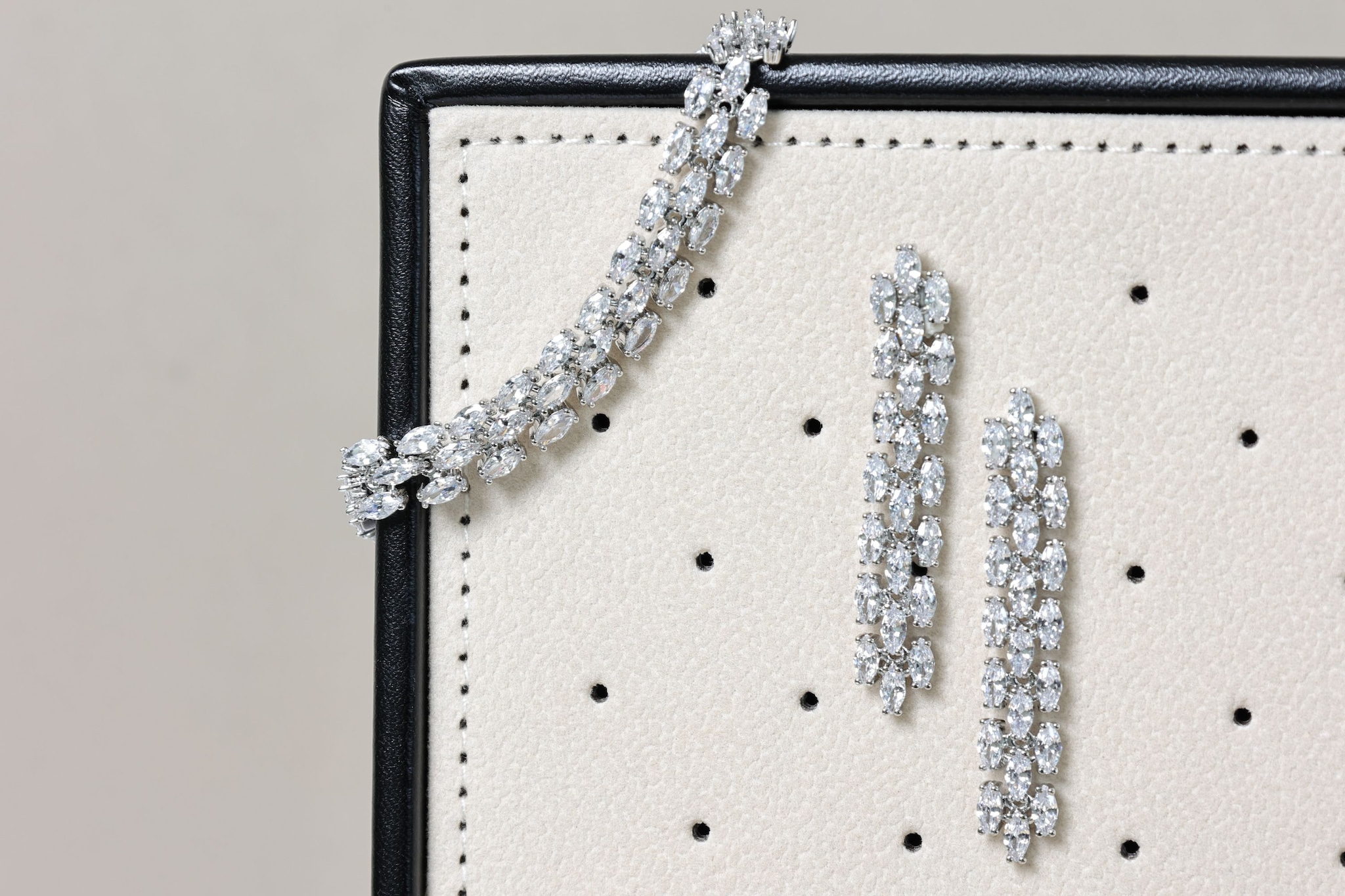 Jon Richard Rhodium Plated and Cubic Zirconia Navette Drop Earring image 3