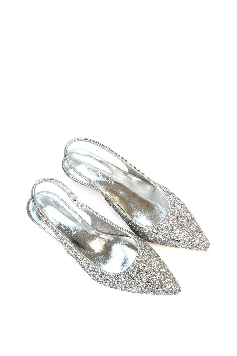 XY London 'Gerri' Pointed Toe Glitter Slingback Kitten Heel Court Shoes image 3
