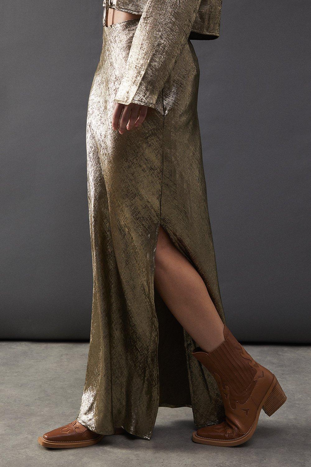 Warehouse Metallic Satin Bias Maxi Skirt image 2