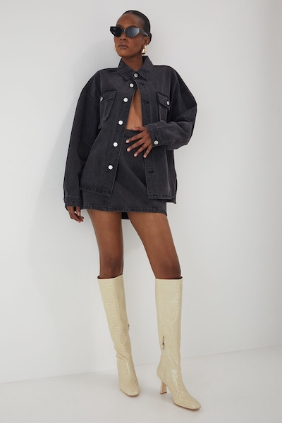 MissPap Leather Look Croc Wide Heel Boots Cream