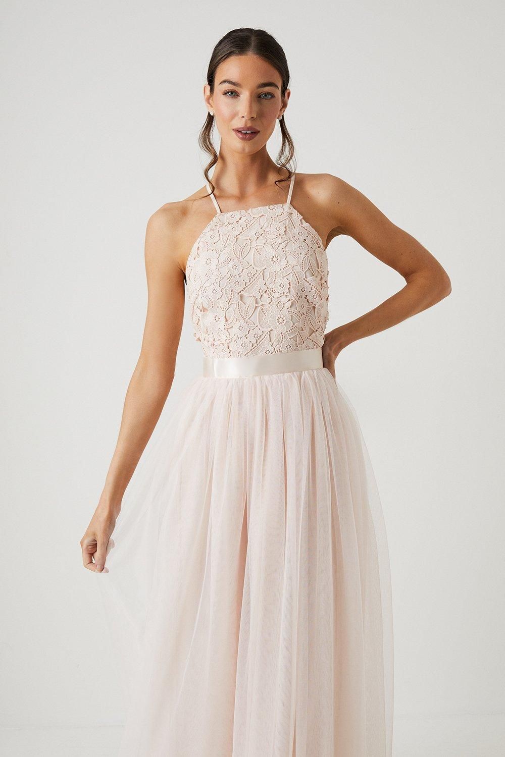 Coast Square Neck Lace Bridesmaid Maxi Dress Blush image 2