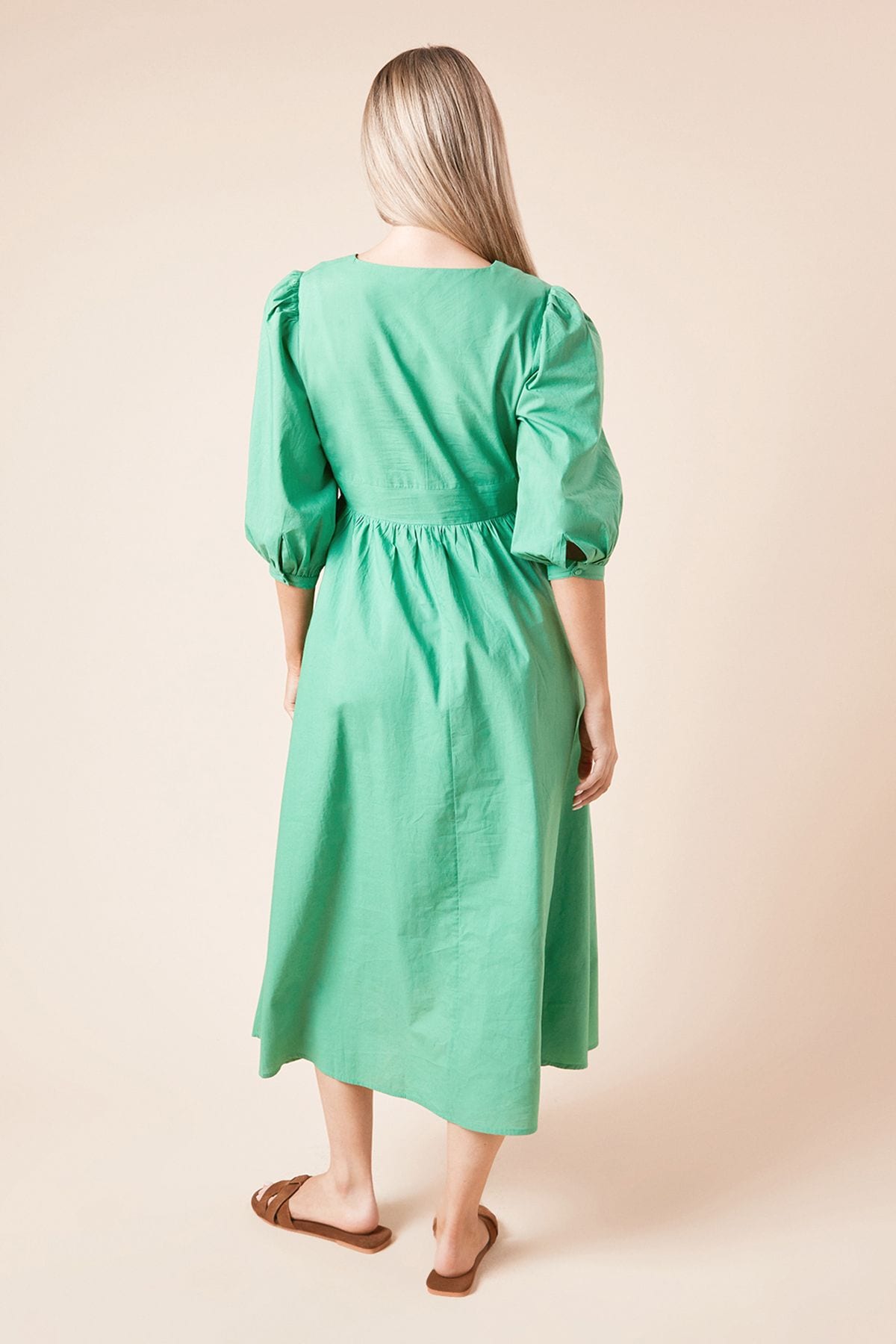 Dorothy Perkins Button Front Long Sleeve Poplin Shirt Dress Green image 3