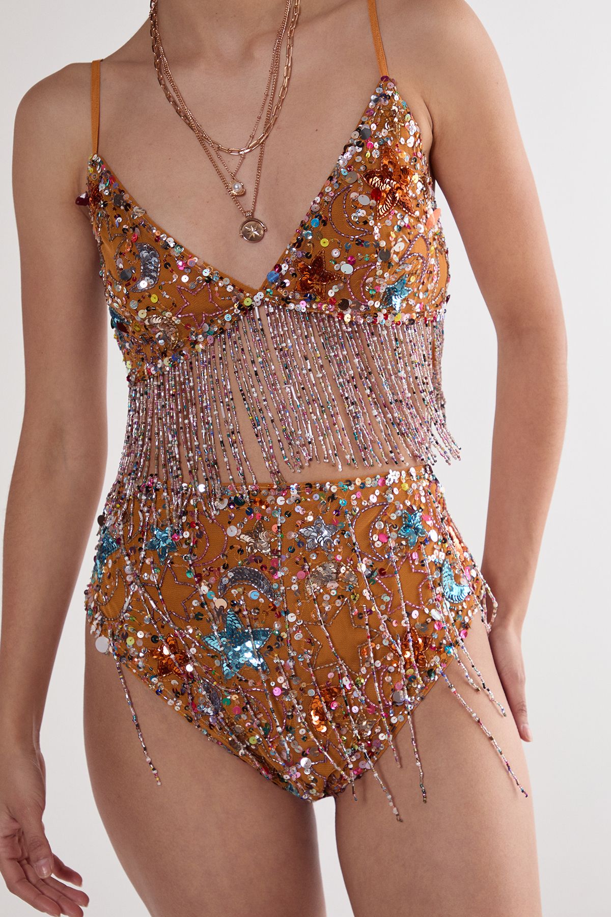 NastyGal Star Embellished Tassel Booty Shorts Orange image 5