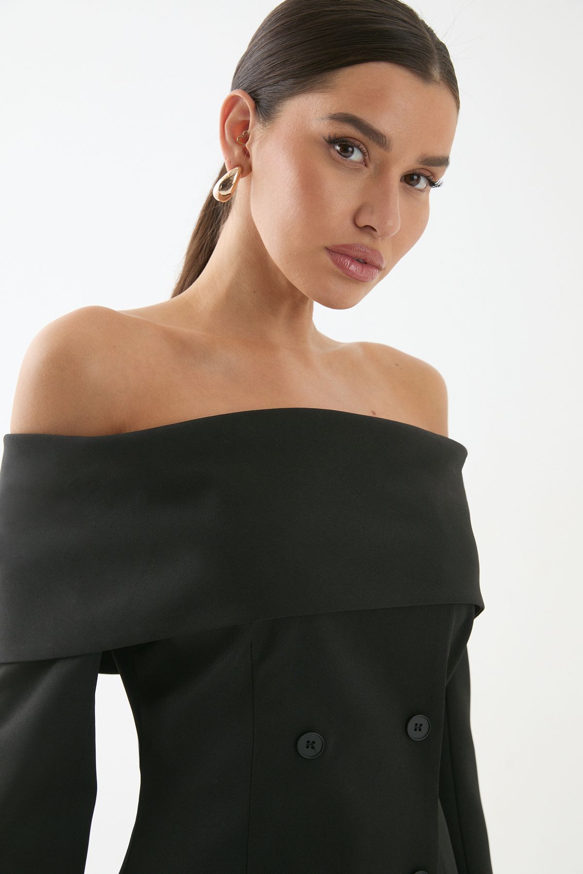 MissPap Double Breasted Bardot Blazer Dress Black image 4