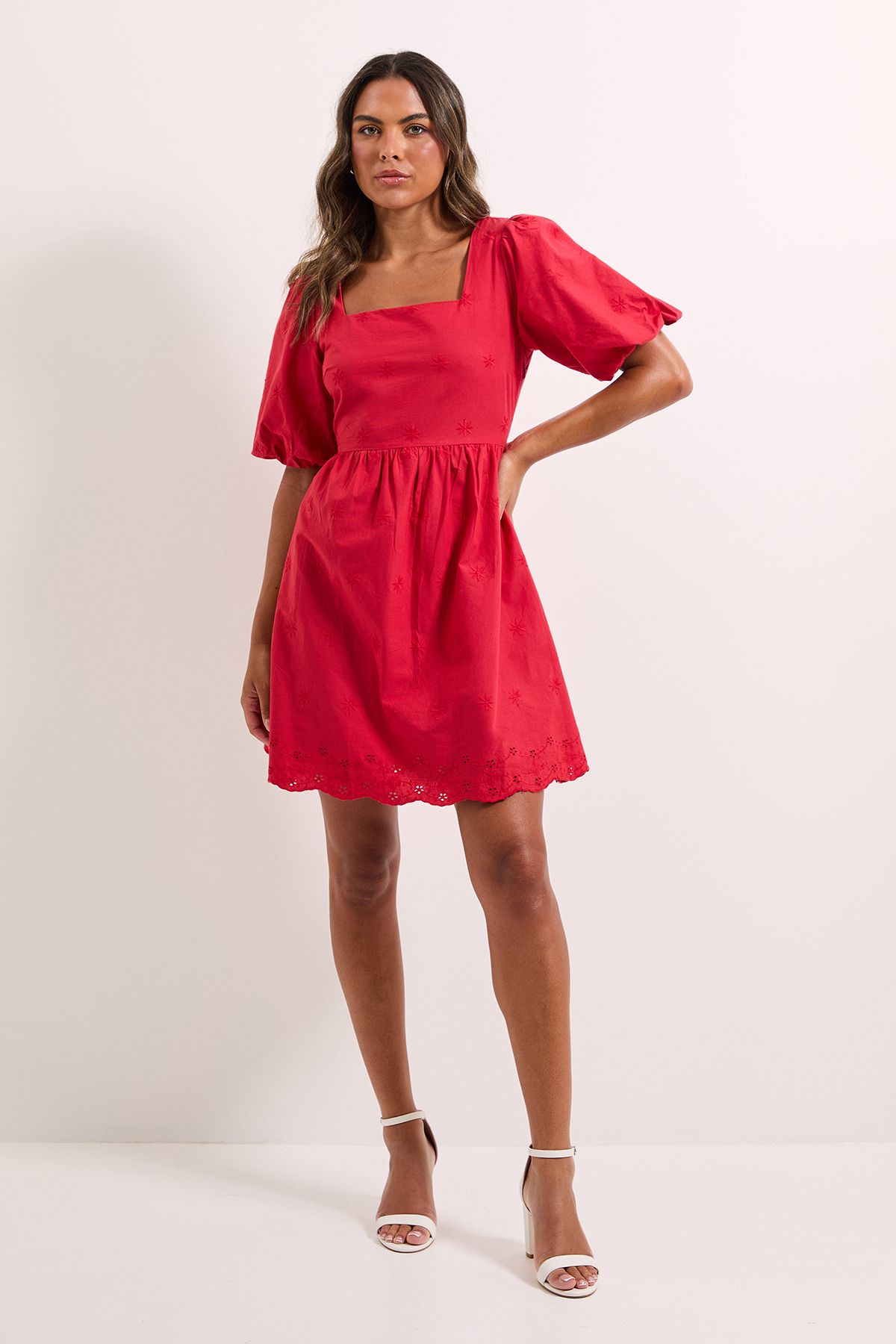 Dorothy Perkins Embroidered Square Neck Mini Dress Red image 1