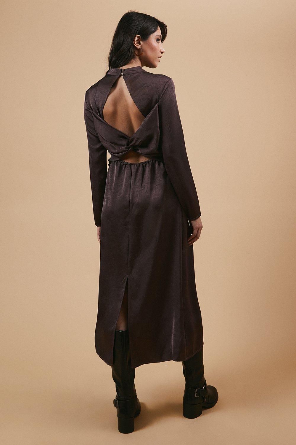 Oasis Satin High Neck Twist Back Midi Dress Mauve image 3